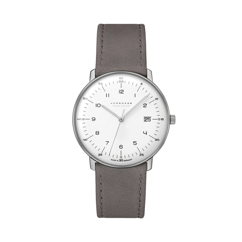 Max Bill MEGA Solar Titanium 38mm - White on Leather Strap