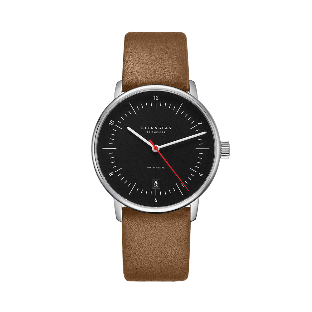 Hamburg 38mm - Black/Red on Brown Leather Strap