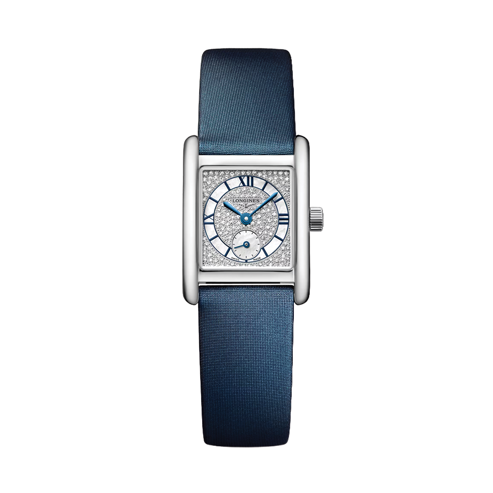 Mini DolceVita Quartz 29mm - Snow-Set, White, Mother-of-Pearl on Leather Strap