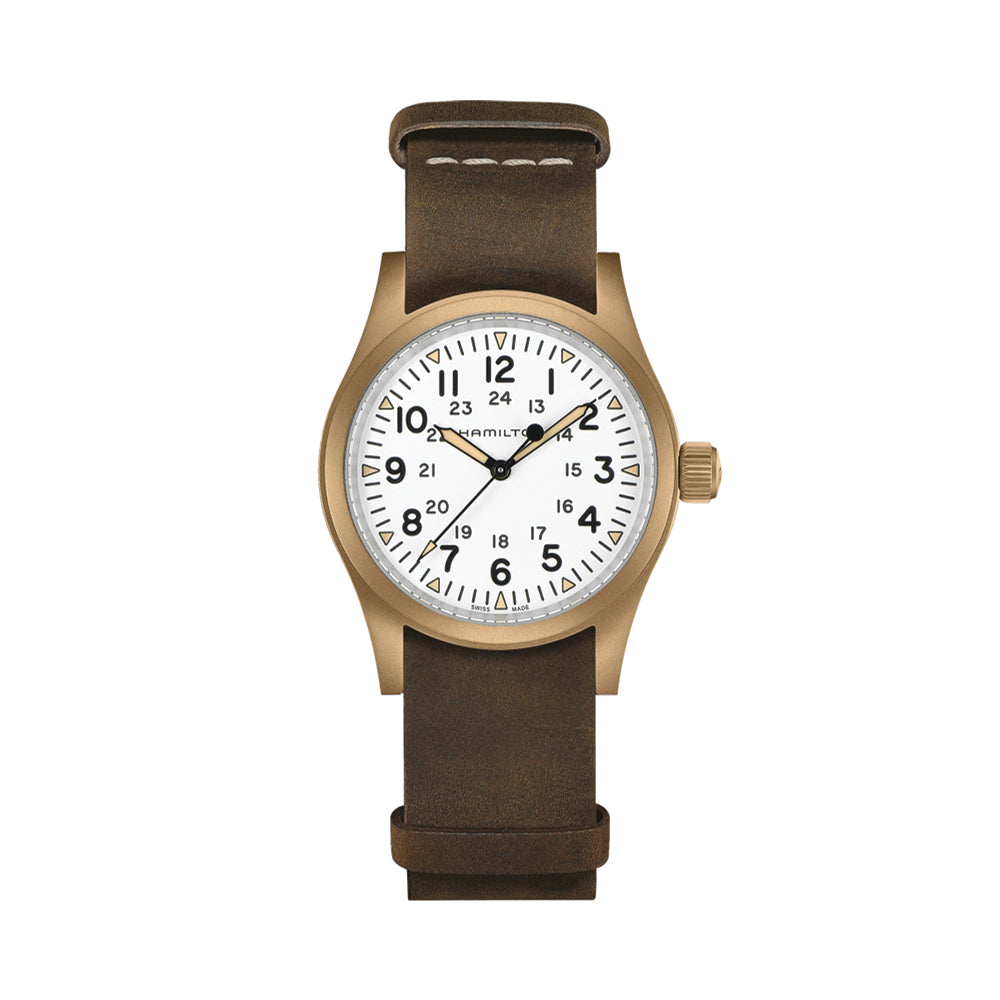 Khaki Field Mechanical Bronze 38mm - White on Leather Strap
