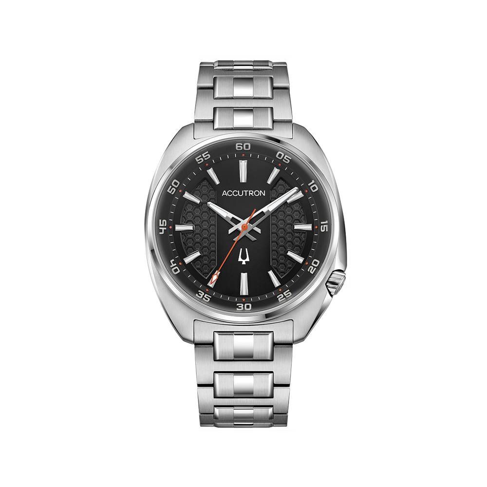Elevation 39mm Black on Bracelet watch with black dial and silver markers on a stainless steel bracelet