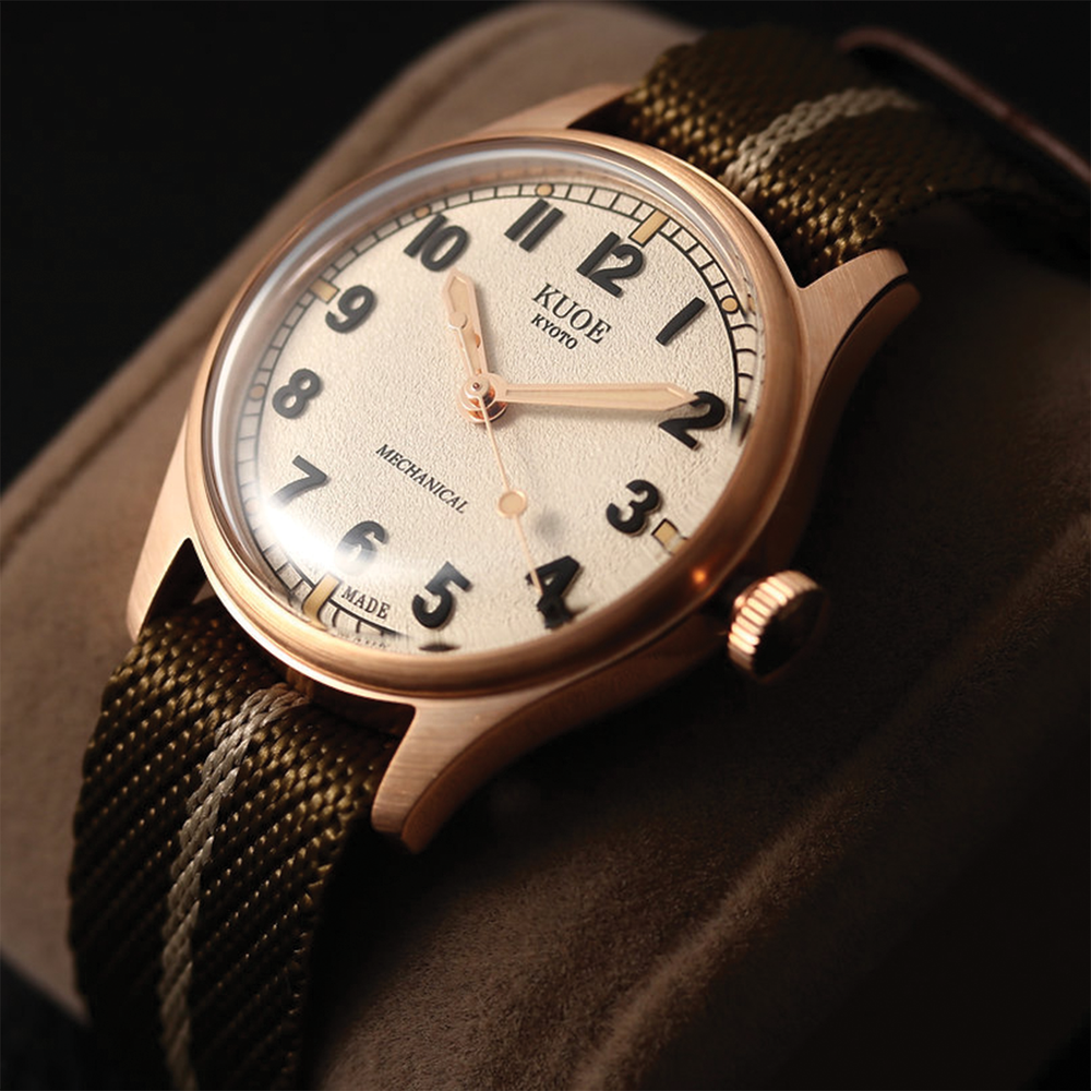 OLD SMITH Bronze No-Date 35mm - Ivory on Khaki x Beige Fabric Strap