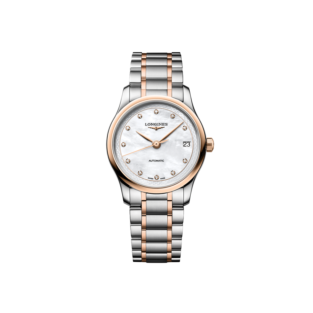 Master 5N Rose Gold Tow-Tone 34mm - White, Mother-of-Pearl, Diamond-Set on Bracelet