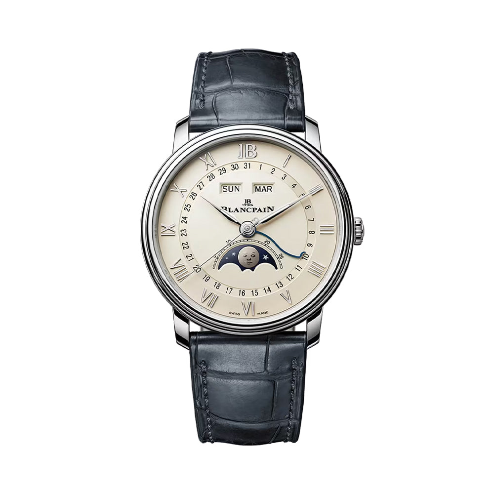 Villeret Moonphase 40mm - Opaline on Leather Strap