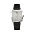 Memphis 521 silver-tone watch with a diamond studded square dial on a black leather strap