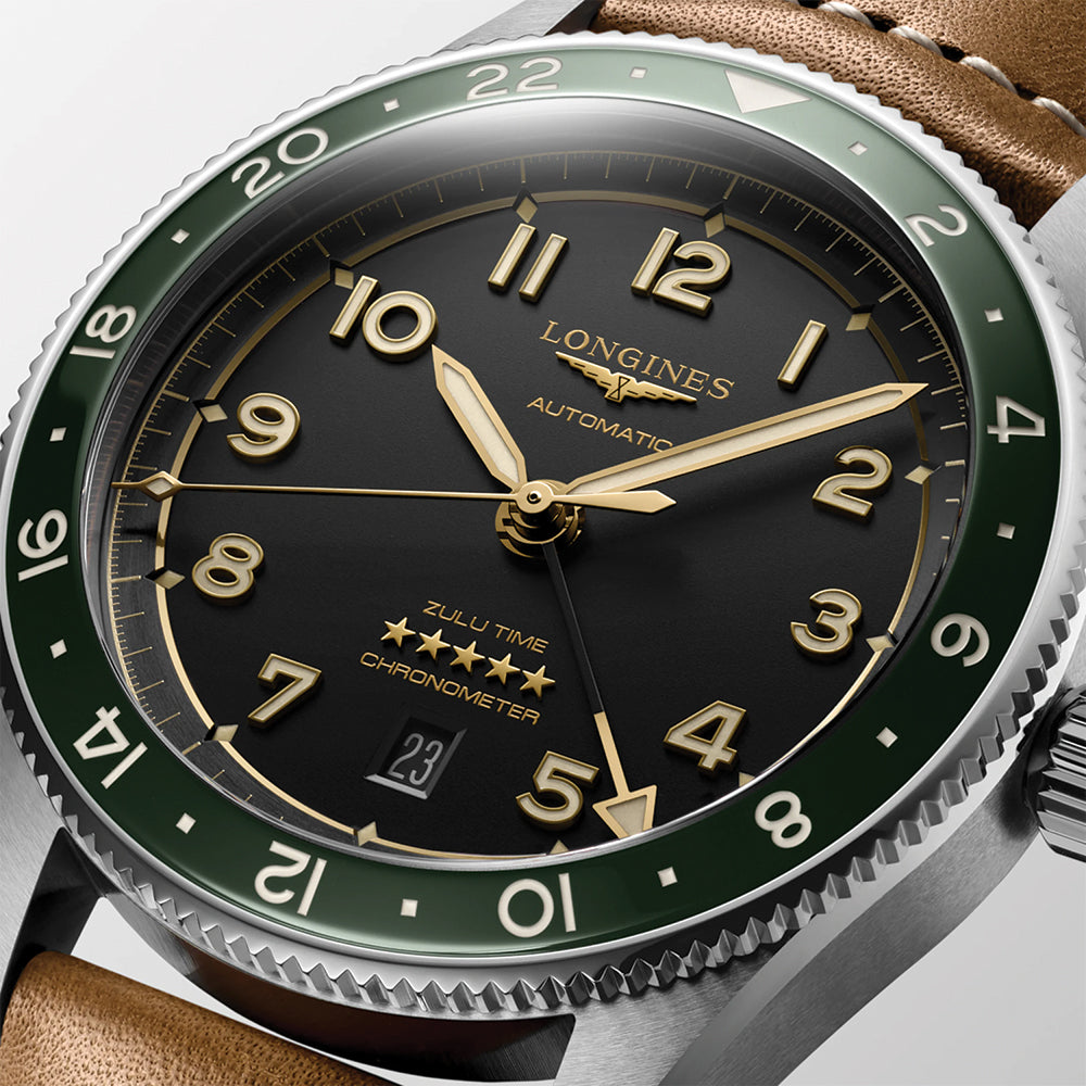 Spirit Zulu Time Green Bezel 42mm - Black on Leather Strap