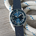 Fifty Fathoms Brushed Titanium 42.3mm - Blue on Rubber Strap