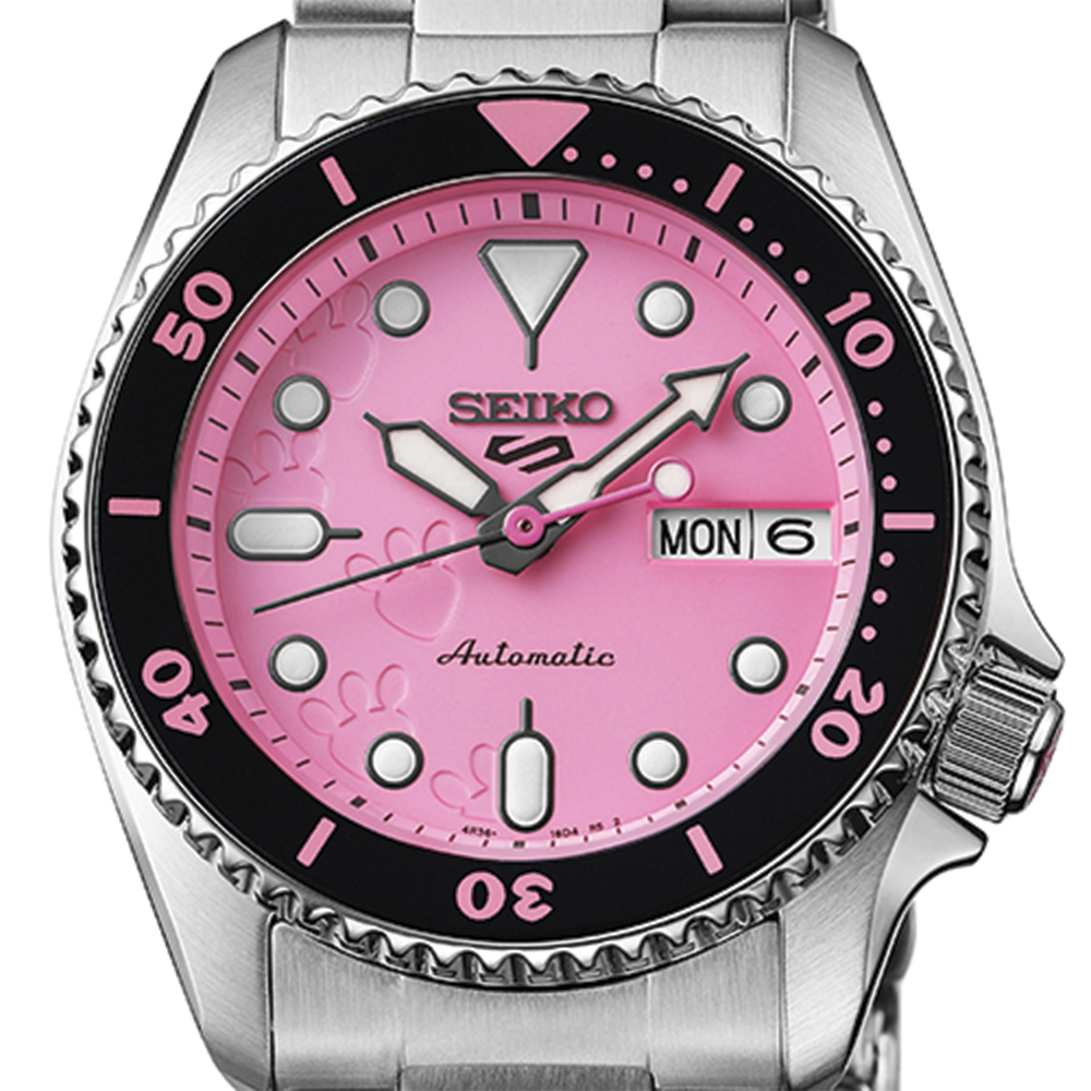 SRPM07 5 Sports SKX Pink Panther Limited Edition 38mm - Pink on Bracelet w/ Additional Fabric Strap