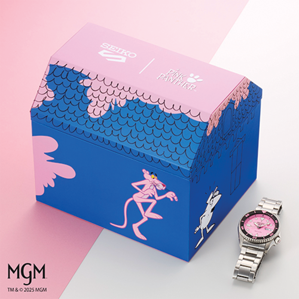 SRPM07 5 Sports SKX Pink Panther Limited Edition 38mm - Pink on Bracelet w/ Additional Fabric Strap