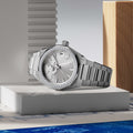 Defy Skyline w/ Diamonds 36mm - White-Toned on Bracelet w/ Extra Rubber Strap