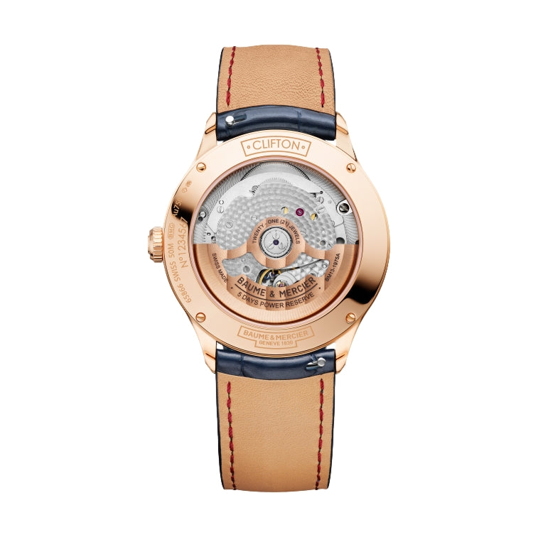 Clifton 10584 Baumatic COSC 18K Pink Gold 39mm - Grey on Leather Strap