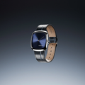 ALD Time Only Sunray Blue watch in steel 37mm shown angled with blue leather strap