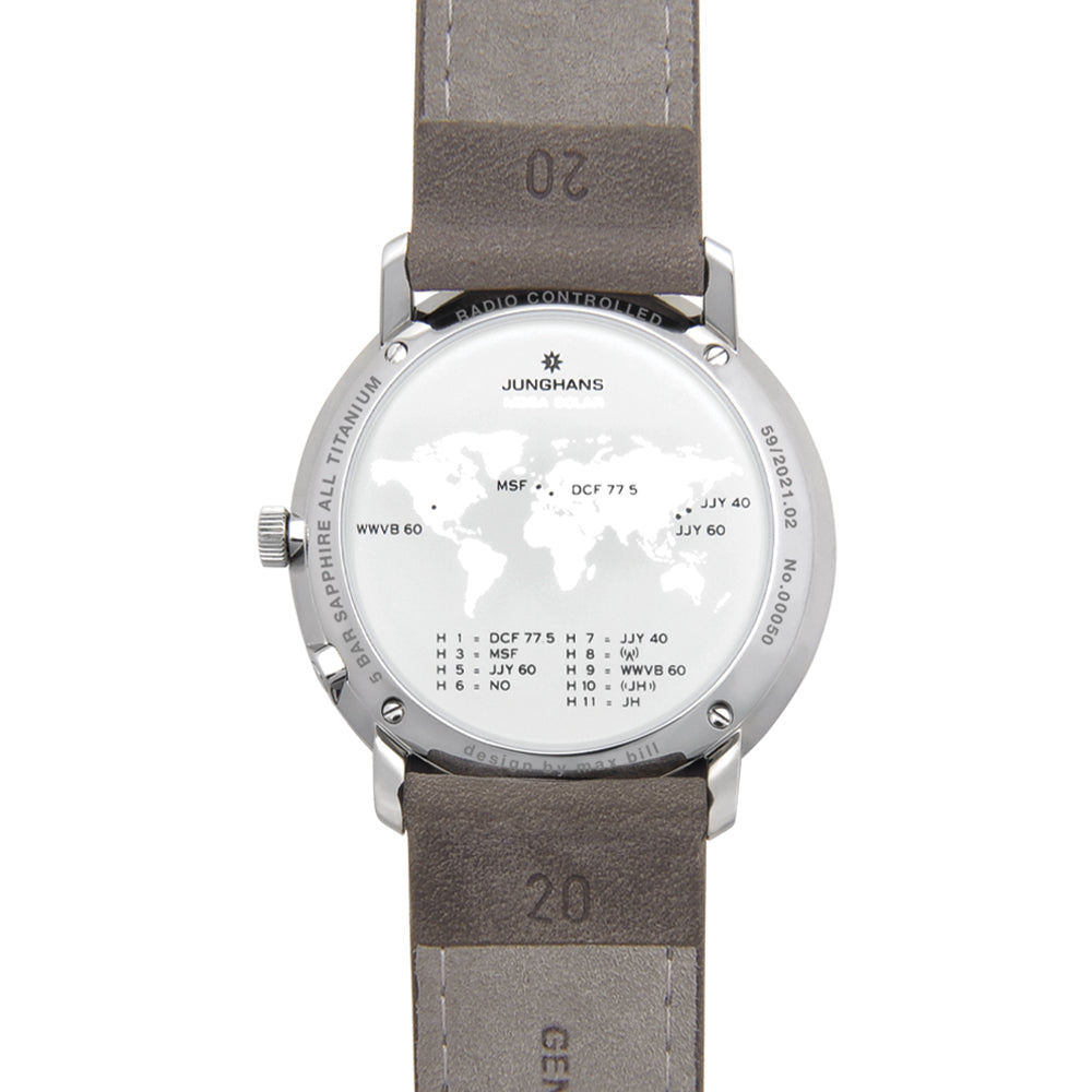 Max Bill MEGA Solar Titanium 38mm - White on Leather Strap