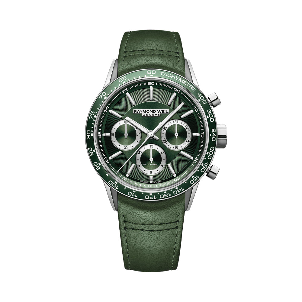 Freelancer Automatic Chronograph Ceramic Bezel 43.5mm - Green on Leather Strap
