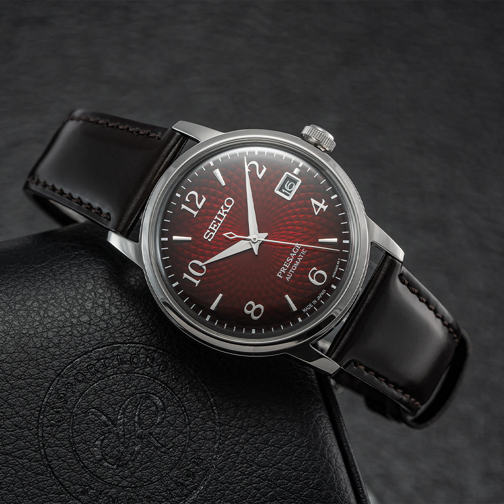 SRPE41 Presage Cocktail Time 38.5mm - Red on Leather Strap