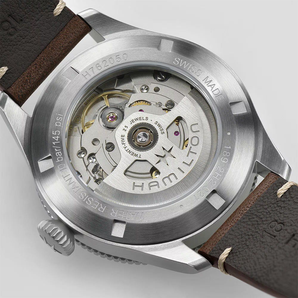 Khaki Aviation Pilot Pioneer 38mm - Black on Leather Strap