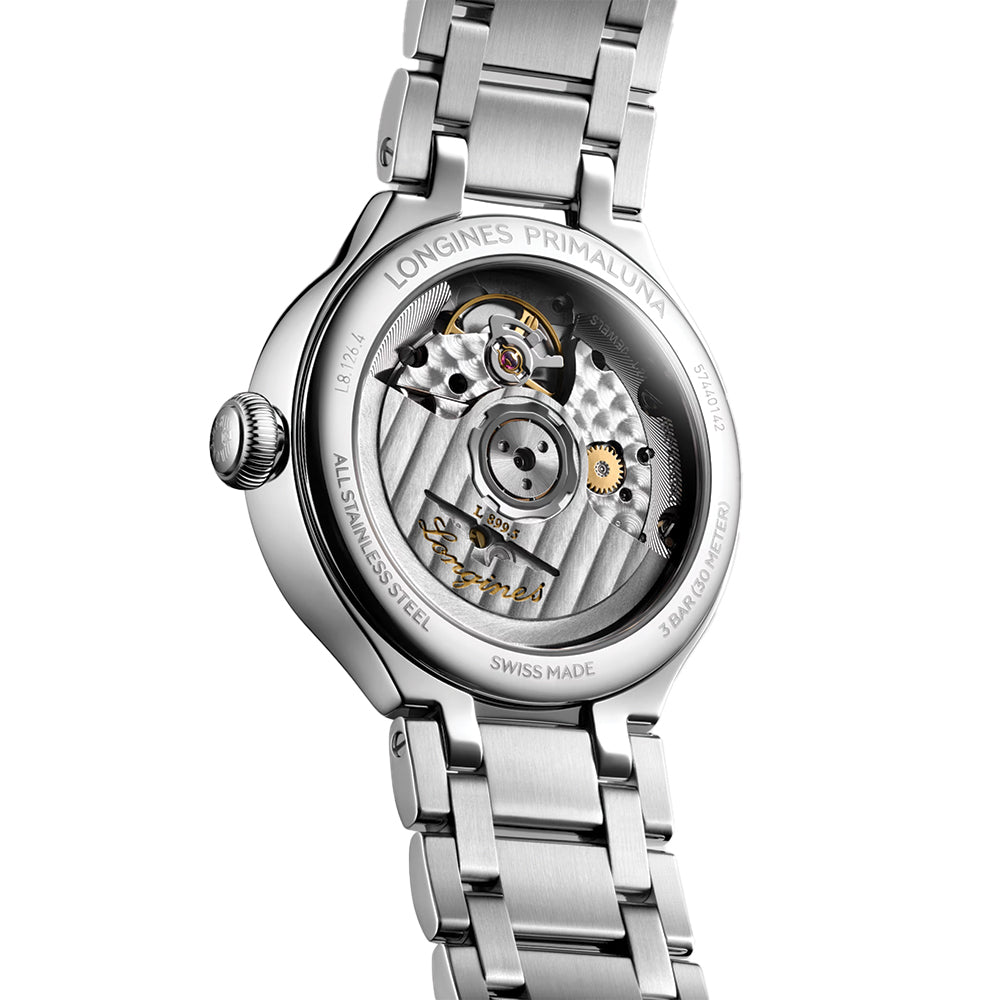 PrimaLuna Moonphase 34mm - White, Mother-of-Pearl w/ Diamonds on Bracelet