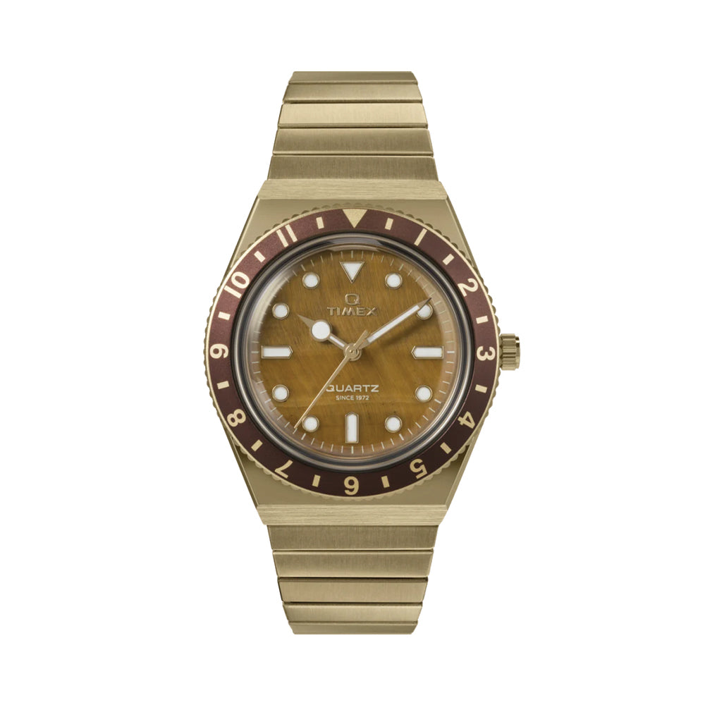 Q Timex® Gold-Tone 36mm - Brown on Stainless Steel Expansion Band