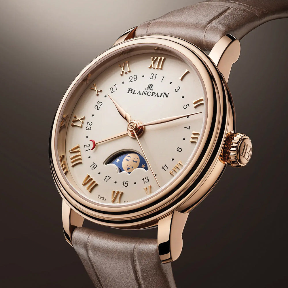 Villeret Calendar Moonphase Red Gold 29.2mm - Opaline Ivory on Leather Strap