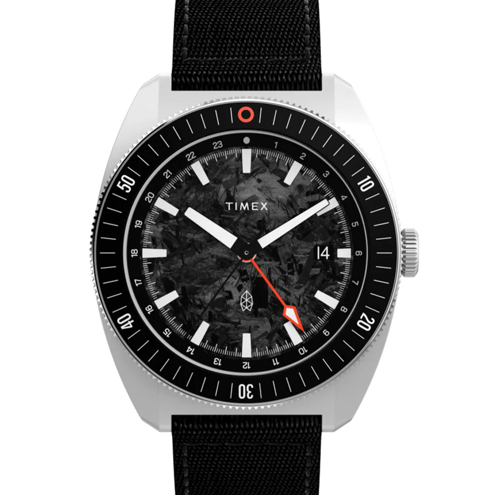 The James Brand x Timex Automatic GMT 41mm - Black on Bracelet w/ Extra Fabric Strap