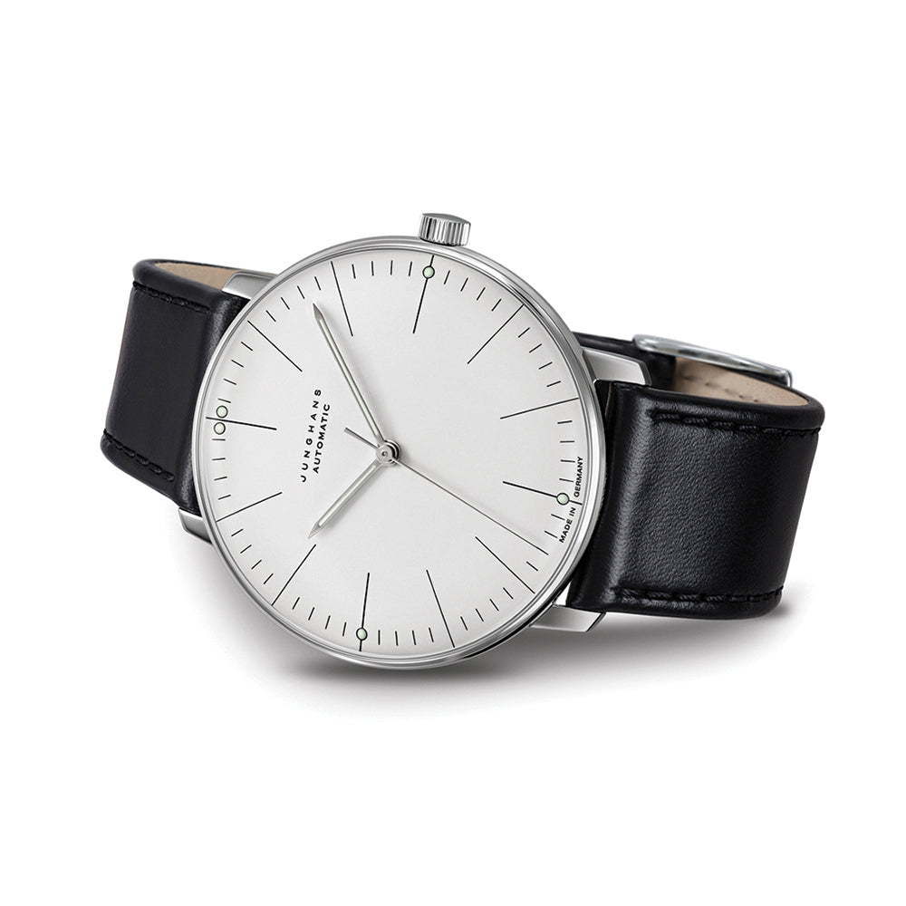 Max Bill Automatic Sapphire Crystal 38mm - White on Leather Strap