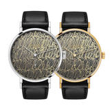 Twice Unique "Scribble Dark" Tangente Neomatik Update Steel and Gold 38mm - Grey on Leather Strap