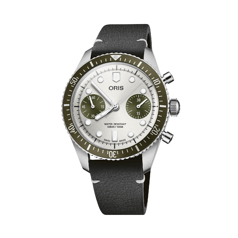 Divers Sixty-Five Chronograph 40mm - Silver on Leather Strap