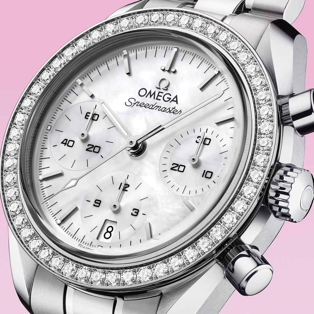 Speedmaster Chronograph 38mm - White, Mother-of-Pearl, Diamond-Set Bezel on Bracelet