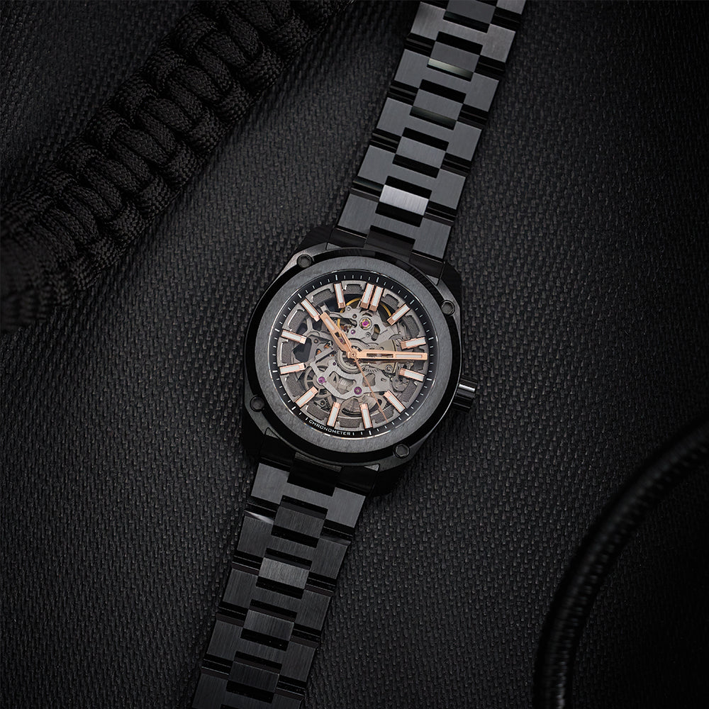 Essence Ceramica Skeleton COSC 41mm - Black and Gold-Tone on Bracelet