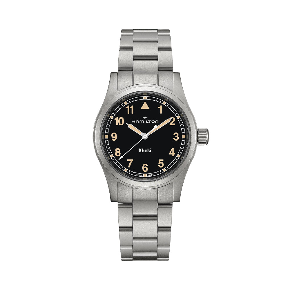 Khaki Field Quartz 38mm - Black w/ Yellow/gold Numerals on Bracelet