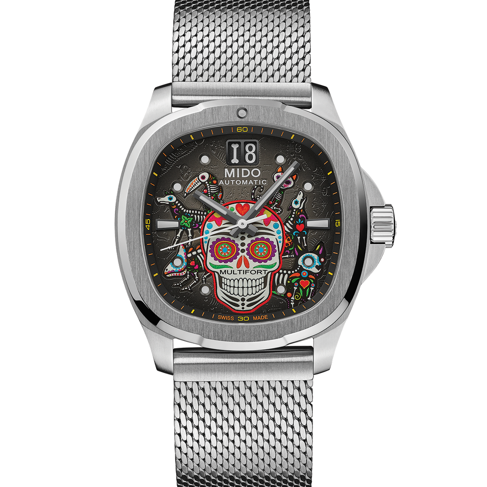Día de los Muertos TV Big Date 40mm - Grey on Bracelet w/ Two Additional Straps