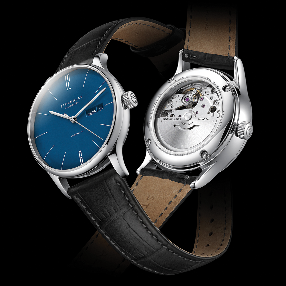 Berlin Automatic 38mm blue dial on black leather strap