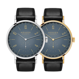 Twice Unique "Drift" Tangente Neomatik Update Steel and Gold 38mm - Grey on Leather Strap