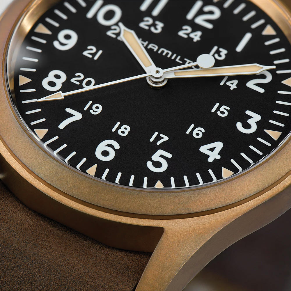 Khaki Field Mechanical Bronze 38mm - Black on One-Piece Leather Strap