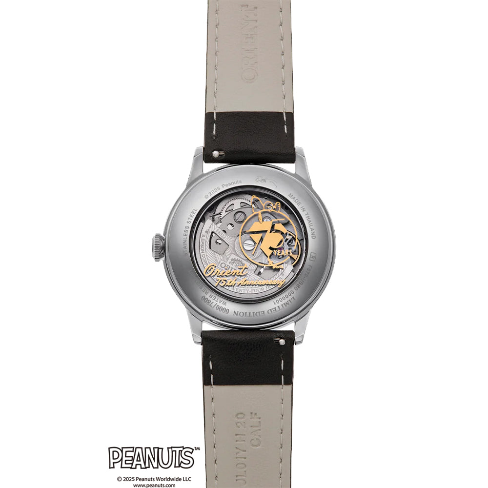 Orient Peanuts 75th Anniversary Limited Edition Bambino 38mm - White on Black Leather Strap