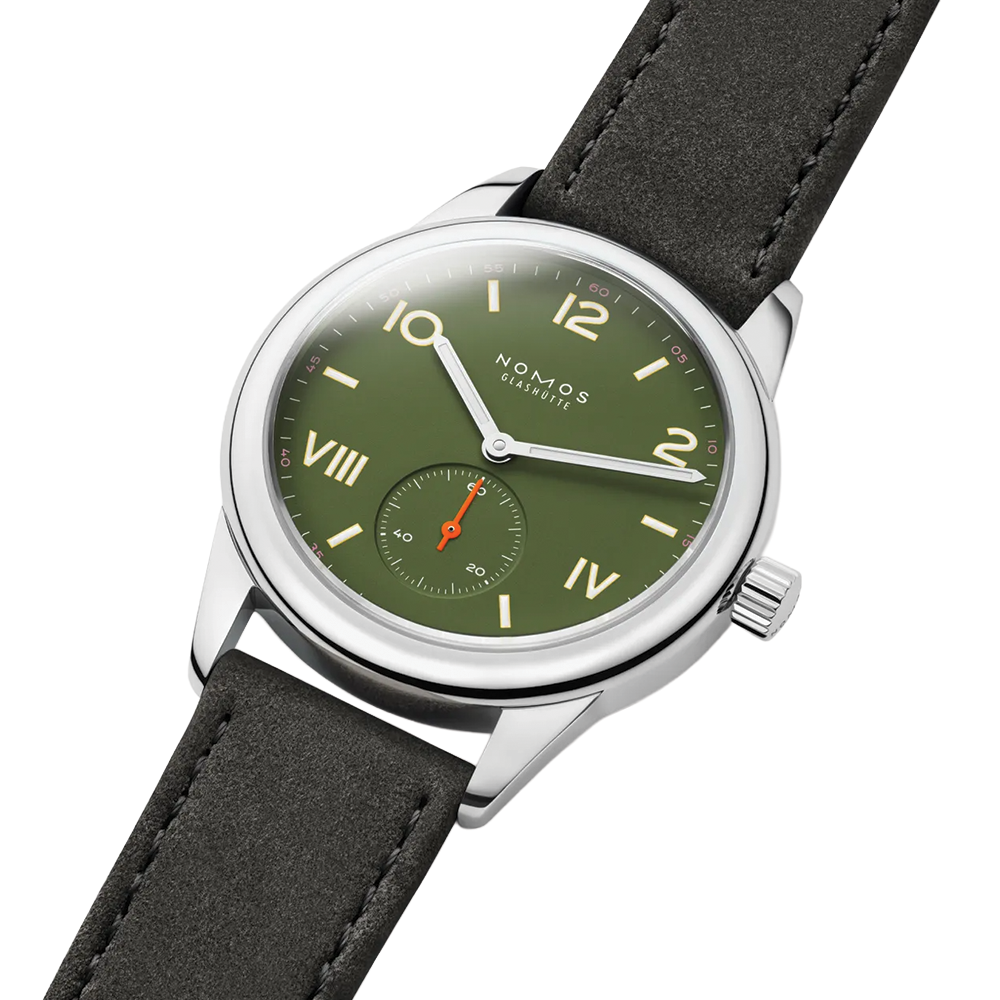 Club Campus Glass Back 36mm - Olive on Leather Strap