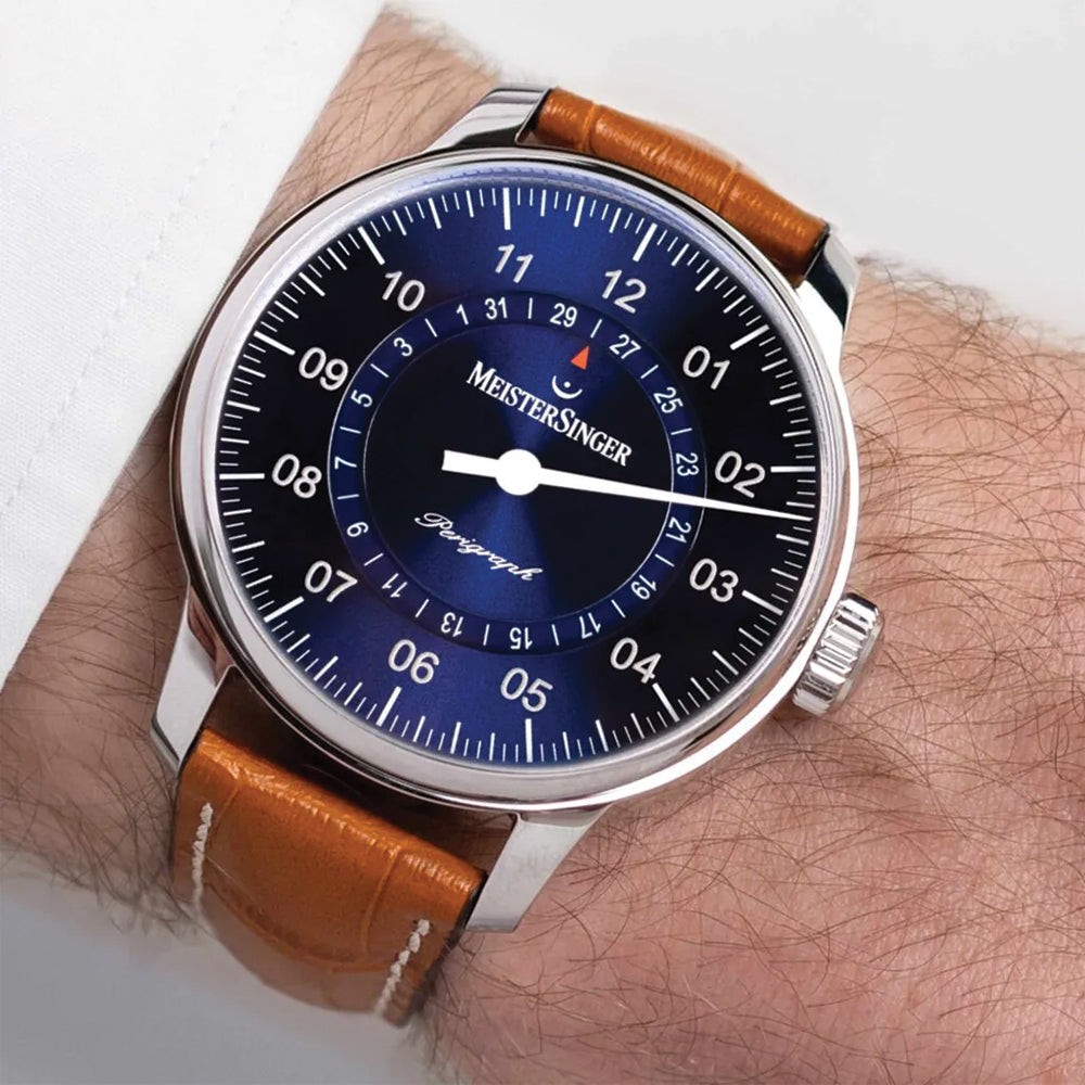 Perigraph 43mm - Sunburst Blue on Leather Strap