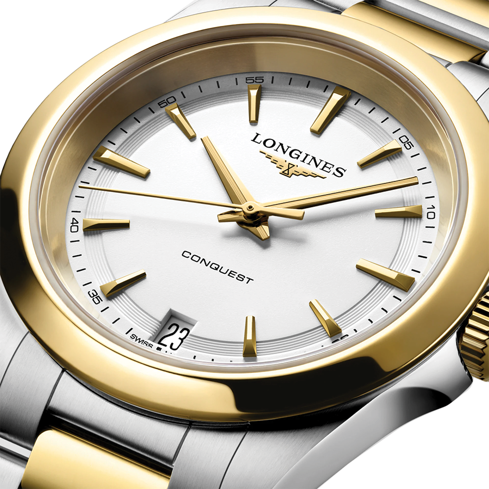 Conquest Quartz Yellow PVD Two-Tone 34mm - White on Bracelet
