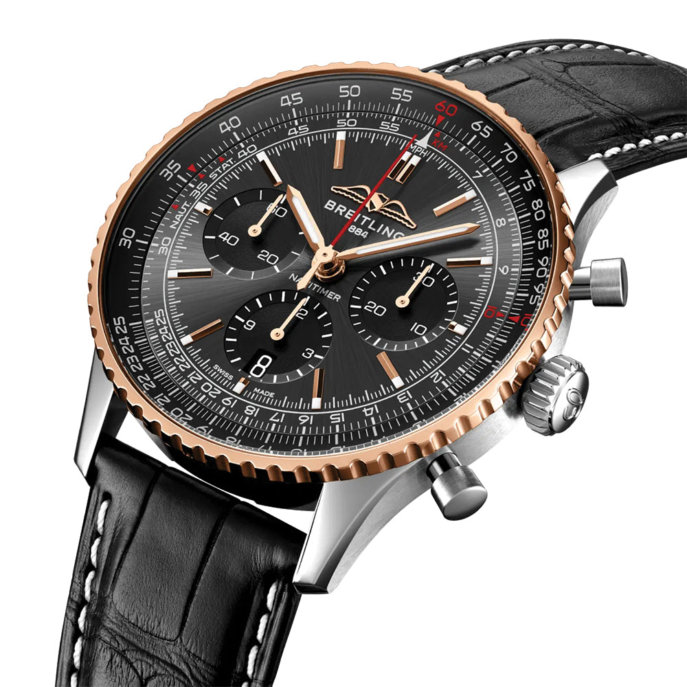 Navitimer B01 Chronograph Limited Edition Steel and 18k Red Gold 43mm - Black on Leather Strap