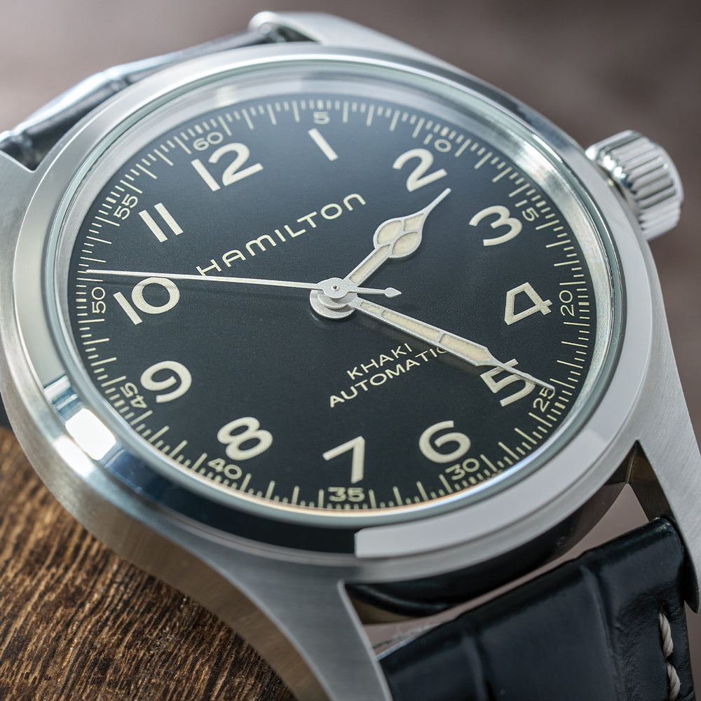 Khaki Field Murph Bundle 42mm - Black on Leather Strap with Extra Bracelet