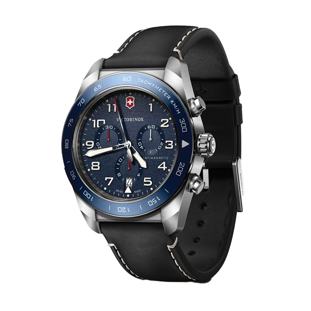 Swiss Army Chrono Quartz 42mm - Blue on Black Leather Strap