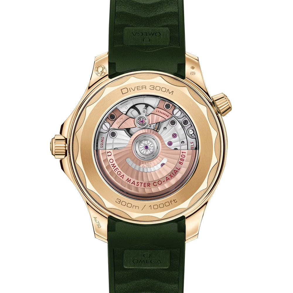 Seamaster Diver 300M Moonshine™ Gold 42mm - Green on Rubber Strap