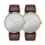 Twice Unique "Now" Tangente Steel and Gold 33mm - Silver on Leather Strap
