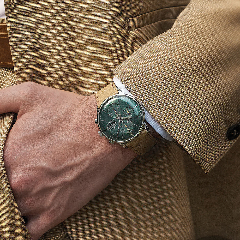 Meister Chronoscope Day Date English 40mm - Green on Leather Strap