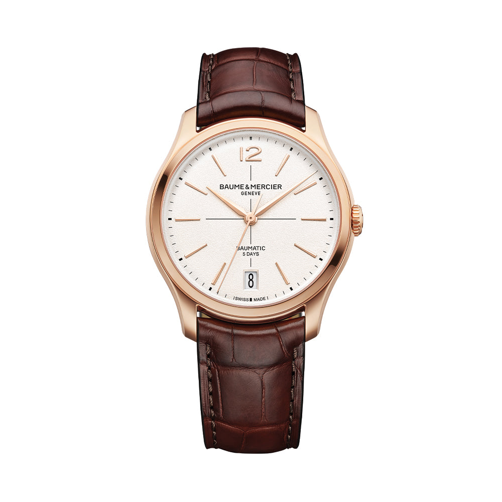 Clifton Baumatic Pink Gold 39mm - Off-White on Leather Strap