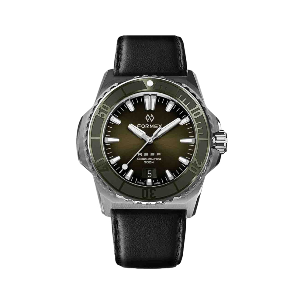 Formex Baby REEF green dial automatic chronometer COSC 300M on black leather strap