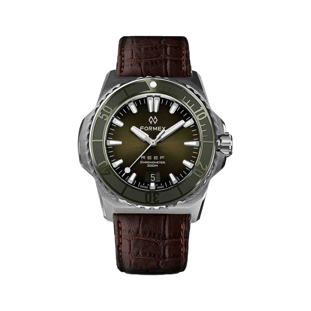 Formex Baby REEF green dial automatic chronometer COSC 300M on brown leather strap