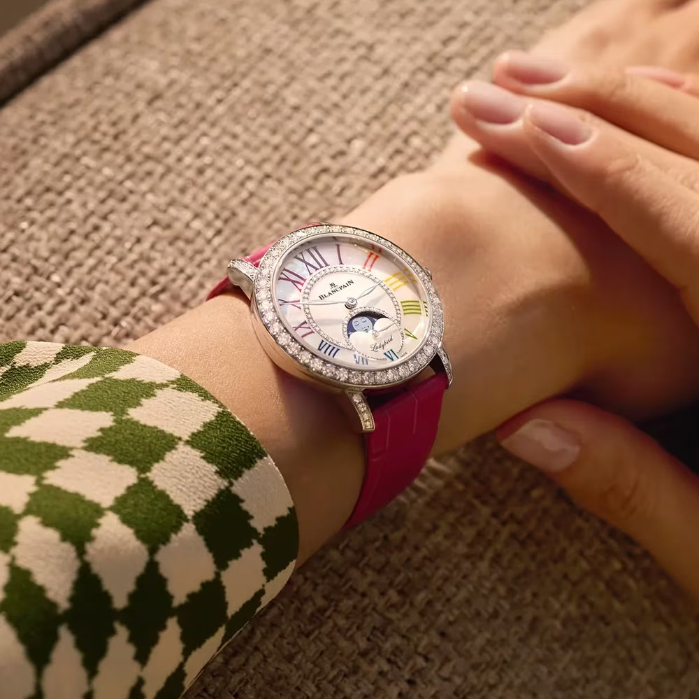Ladybird Colors Phases de Lune 34.9mm - White Mother of Pearl w/ Diamonds on Leather Strap