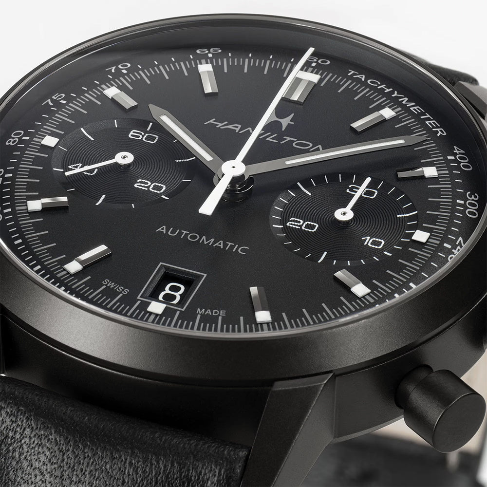 American Classic Intra-Matic Auto Chrono PVD 40mm - Black on Leather Strap
