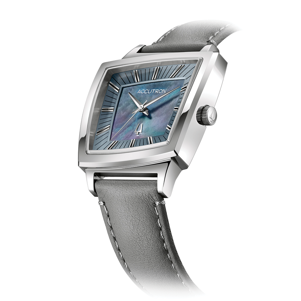 Memphis 521 35.8mm gray leather strap watch with blue mother of pearl dial